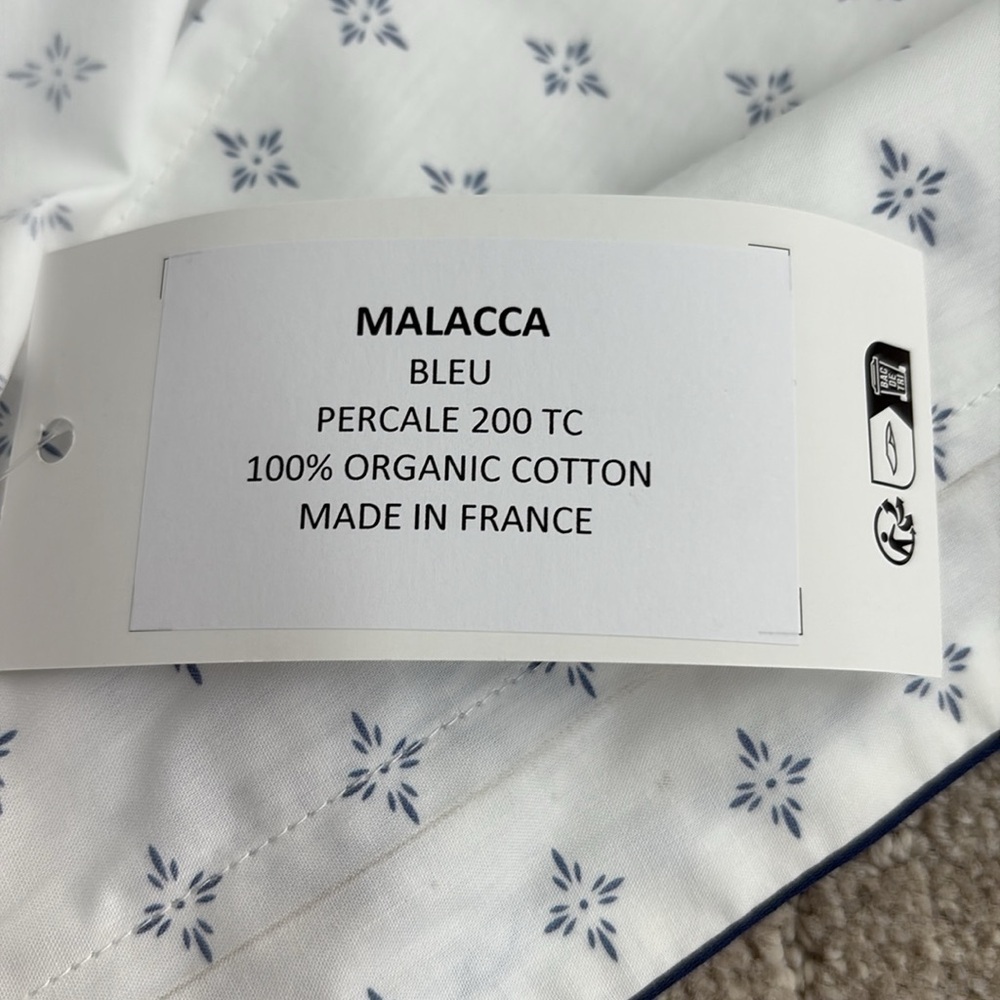NEW Anne de Solene Paris Malacca Bleu 100% Organic Cotton Euro Pillow Sham 25" - Picture 4 of 5